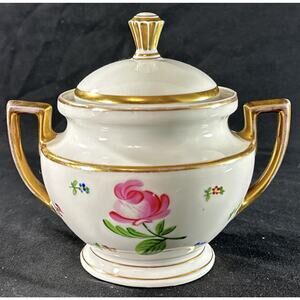 MZ Altrohlau Czechoslovakia Hand Painted Porcelain Sugar Bowl w/ Lid Gold Trim